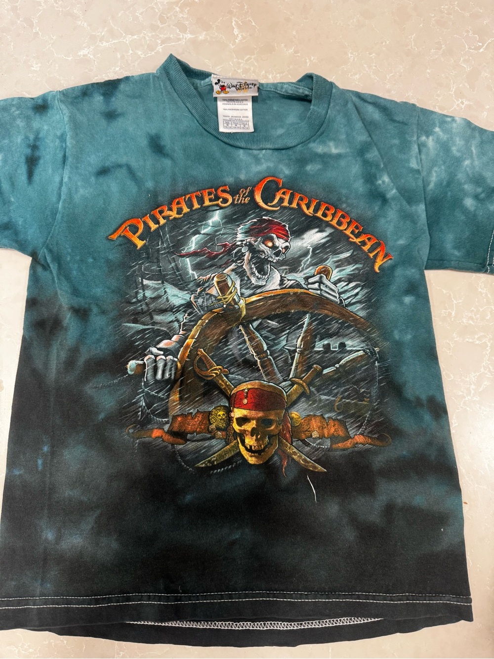 Vintage Disney Pirates of the Caribbean Teal Tie-Dye Kids Tee